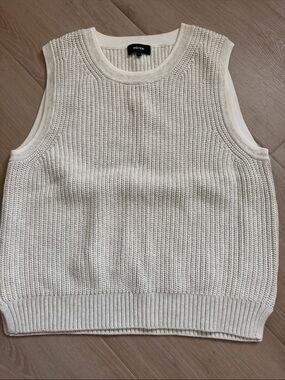 ME+EM Cream Ivory Gray Marl Ribbed Knit Sweater Vest Cotton Cashmere Size L